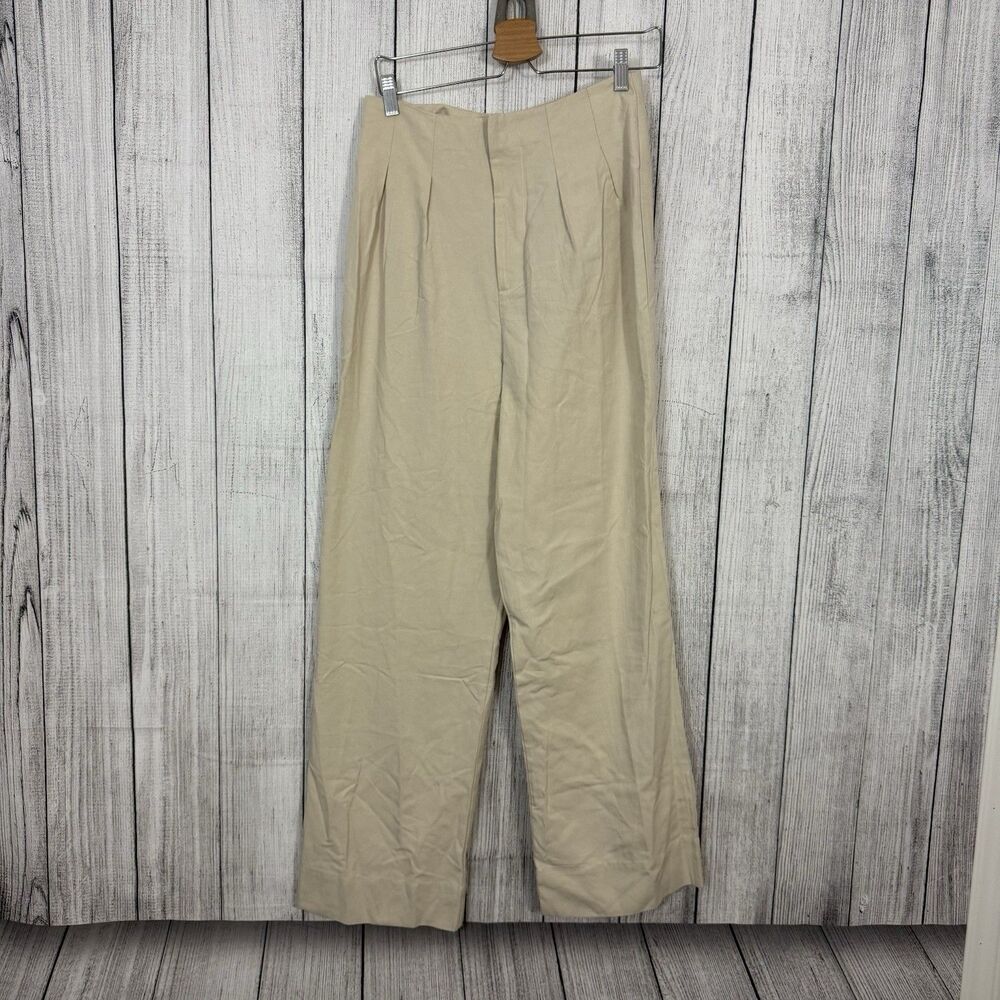 NWT Lulus Women's Medium Beige High Waist Wide Leg Pleated Trouser Pants Office
